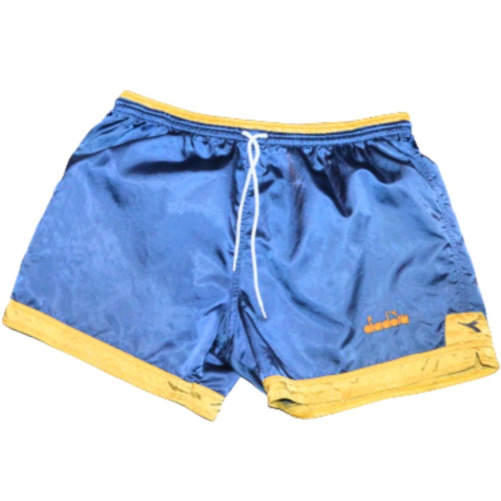 Vintage Silky Diadora Boxing Running Elastic Drawstring Blue Gold Shorts Large
